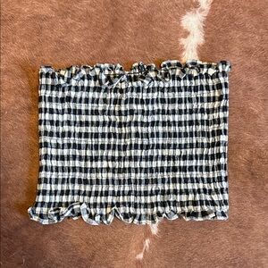 SHEIN Black and White Gingham Smocked Crop Tube Top